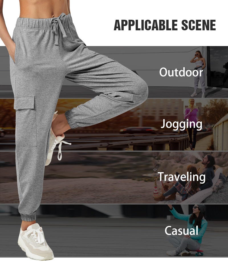 PULI Cargo Sweat Joggers for Women Ankle Cuff Y2K Casual Stretch Fashion 2023 Cotton with Pockets Heather Grey M - Image 4